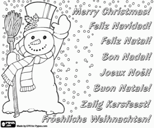Snowman, Christmas card coloring page