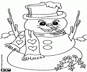 Snowman at Christmas coloring page