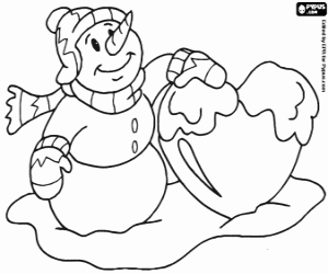 The snowman and a heart coloring page