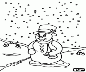 Snowman in a heavy snowfall coloring page