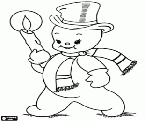 Snowman and a large candle coloring page
