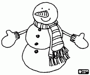 A snowman with mittens coloring page