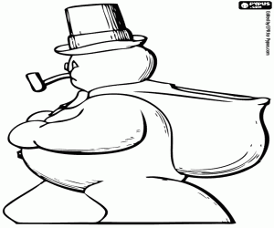 Snowman with pipe, seen from side coloring page