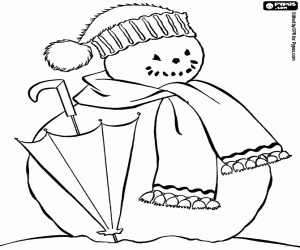 A snowman with a umbrella coloring page