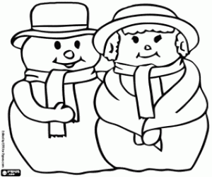 Snowmen couple coloring page
