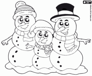 Snowmen family coloring page
