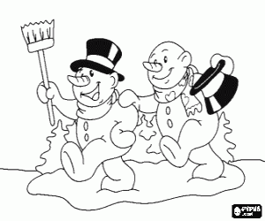 Snowmen in forest coloring page