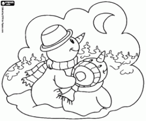 Snowmen looking at the moon coloring page