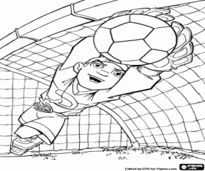 Soccer goalkeeper in action coloring page