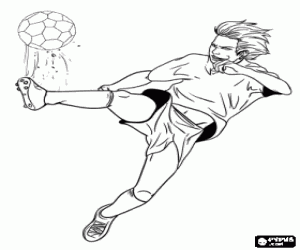 Soccer player shooting the ball coloring page