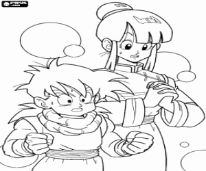 Son Gohan with his mother Chichi coloring page