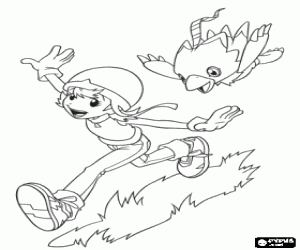 Sora and her digimon Biyomon coloring page