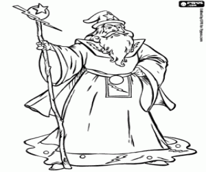 Sorcerer with beard and a magic cane coloring page