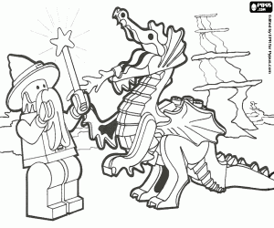 The sorcerer and the Lego dragon coloring page