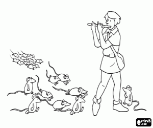 The sound of the flute and the rats coloring page