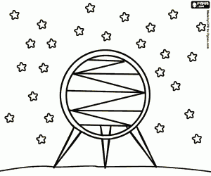 Space station on a planet coloring page