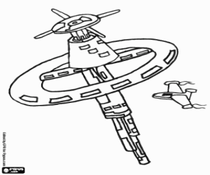 Spaceship and space station coloring page