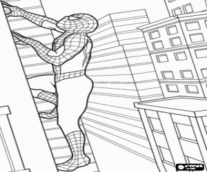 Spiderman climbing a building coloring page