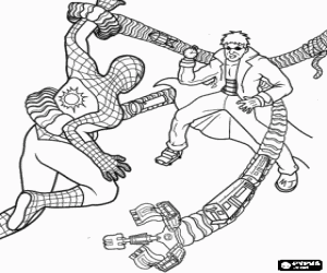 Spiderman against Dr. Octopus coloring page