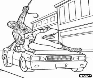 Spiderman saving a child coloring page