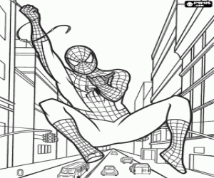 Spiderman above the streets coloring page