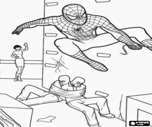 Spiderman with two thieves coloring page