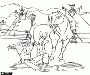 Spirit and his friend in the village coloring page