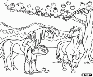 Spirit with his friends under a tree coloring page