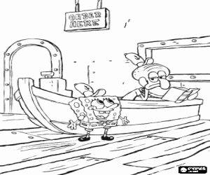 SpongeBob and Squidward, restaurant coloring page