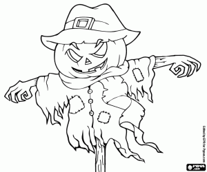 A spooky scarecrow coloring page