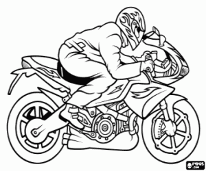 Sport bike with pilot coloring page