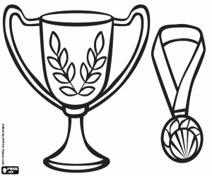 Sports trophies, a cup and a medal coloring page