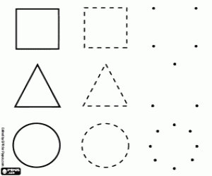 Square, triangle and circle to draw coloring page