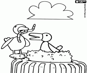 Squawk and the chick in the nest coloring page