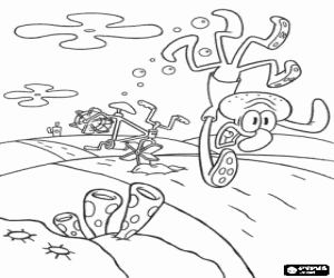Squidward in accident with bicycle coloring page
