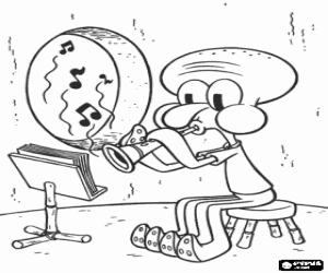 Squidward Tentacles and the clarinet coloring page
