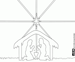 The star and the Holy Family coloring page
