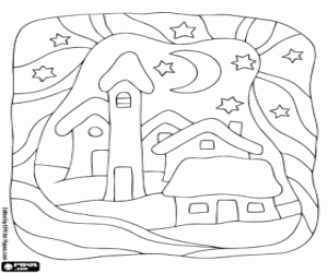 The starry sky of Christmas night coloring page