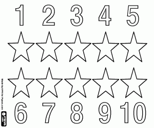 Stars to count from 1 to 10 coloring page