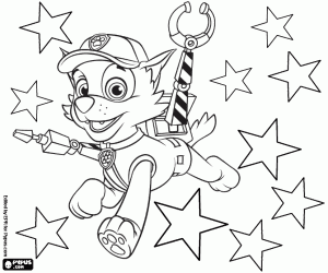 Stars and the dog Rocky coloring page
