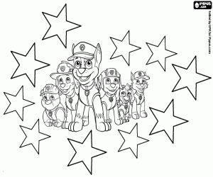 Stars and Paw Patrol dogs coloring page