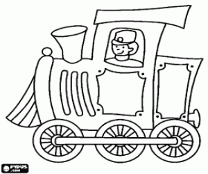 Steam locomotive with machinist coloring page
