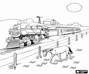 A steam train at Far West coloring page