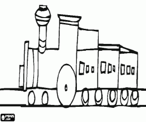 A steam train with three carriages coloring page