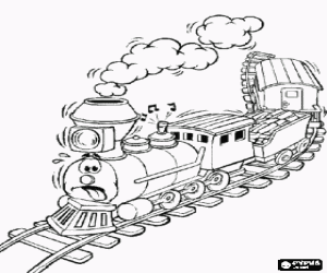 Steam train with a face coloring page