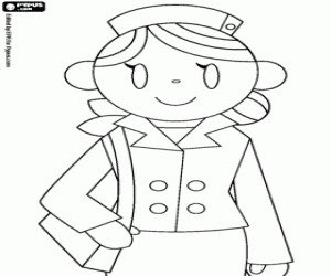 Stewardess with hat and purse coloring page
