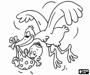 The stork and the baby coloring page