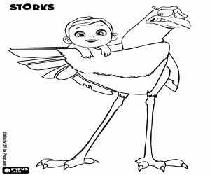 The stork Junior and the Baby coloring page