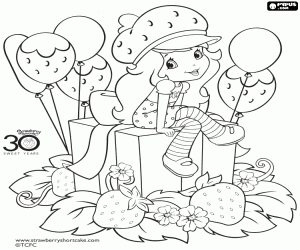Strawberry Shortcake on her birthday coloring page