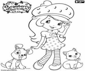 Strawberry Shortcake, dog and cat coloring page